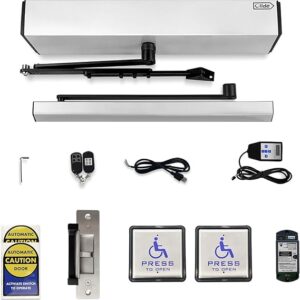 Olideauto Swing Door Operator Automatic for The Disabled,Commercial Smart WIFI Handicap Door Opener Wireless Olide-120B with Wireless Handicap Push Button&Receiver and DC12V 880lbs Electric Strike